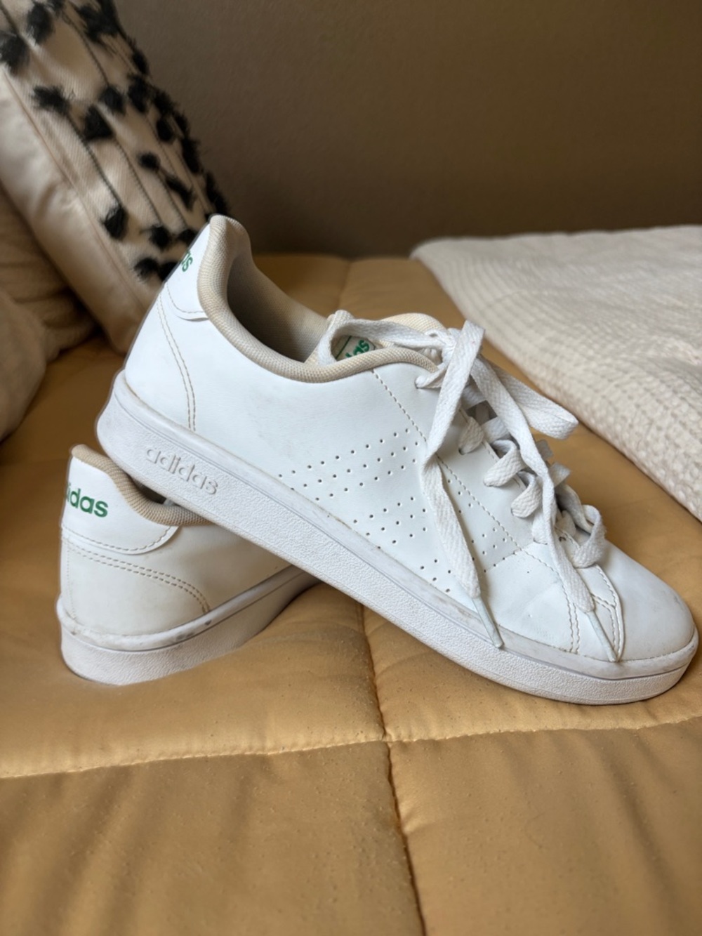 adidas White Leather Sneakers with Green Heel Logo